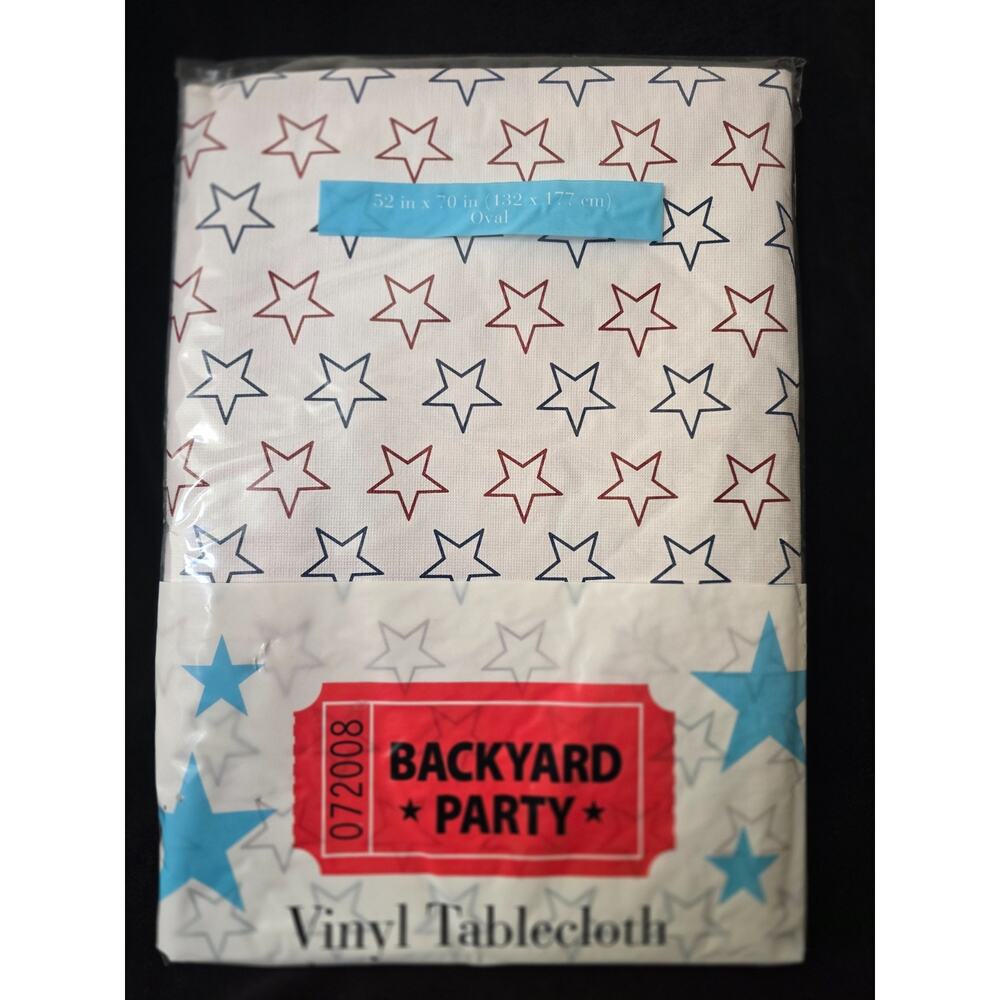 Patriotic 52 x 70" Oval Vinyl Tablecloth Stars